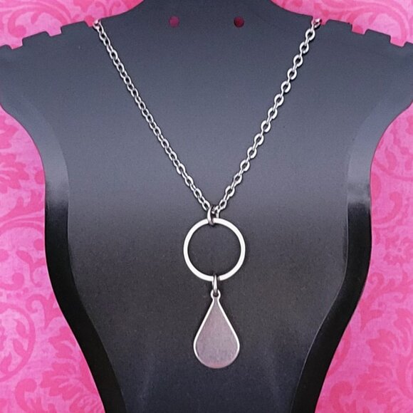 TEARDROP Circle Stainless Steel Charm Chain Necklace 18" Minimalist - Picture 6 of 11
